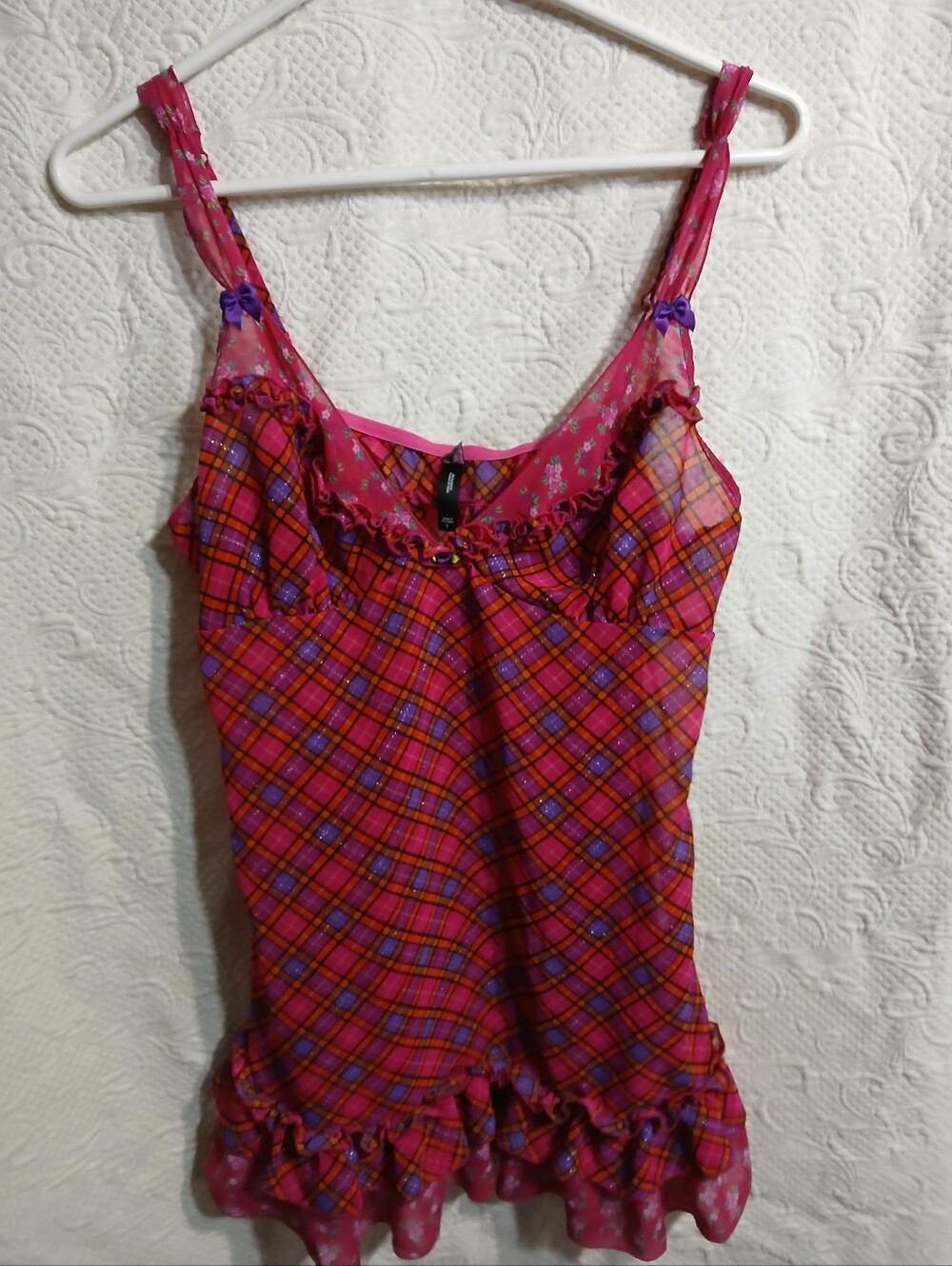 Rare 2007 y2k Victoria’s Secret Sexy Little Things Ruffle Floral Plaid Chemise